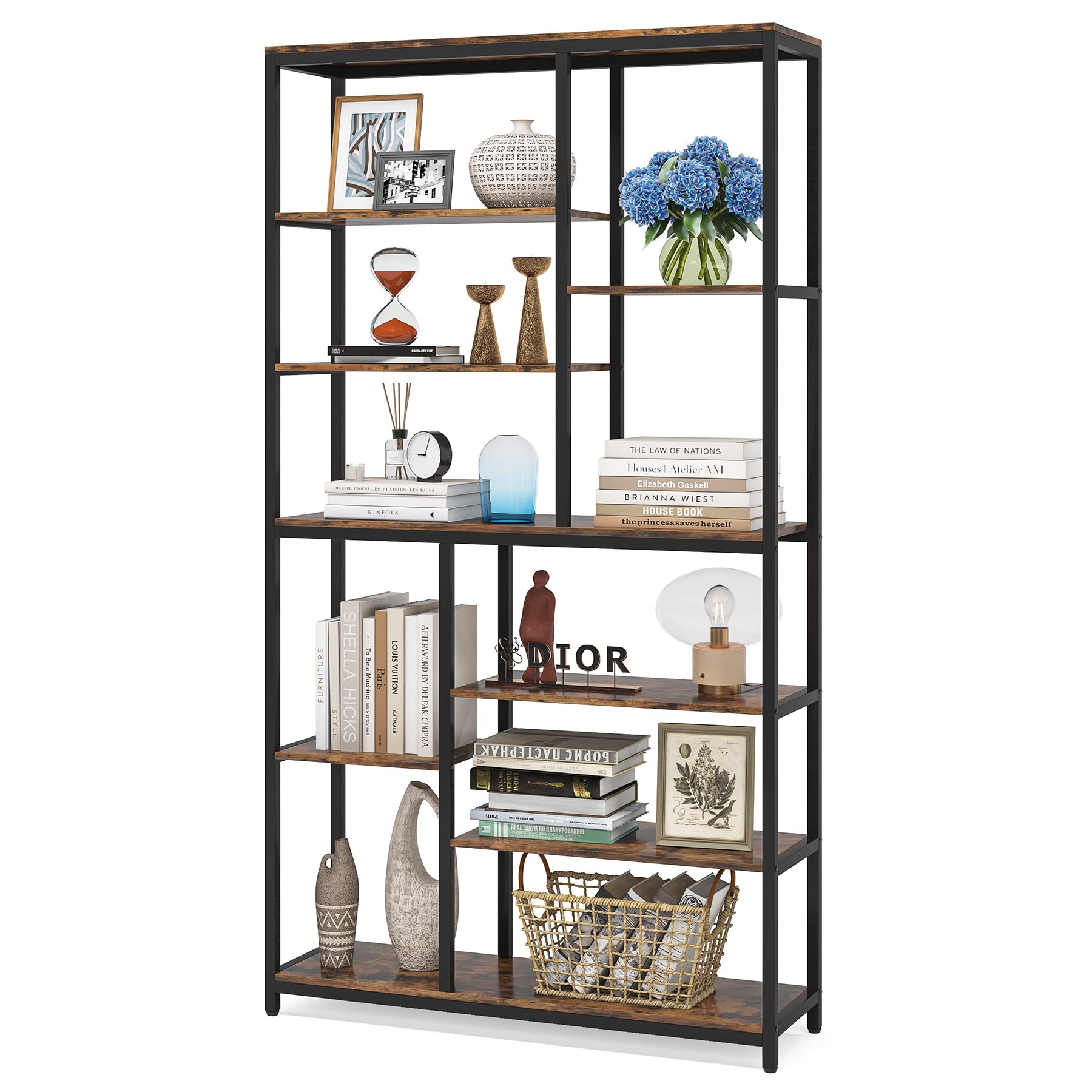 79 inches Tall Bookshelf Bookcase, 8-Tier Staggered Bookcase, Modern Freestanding