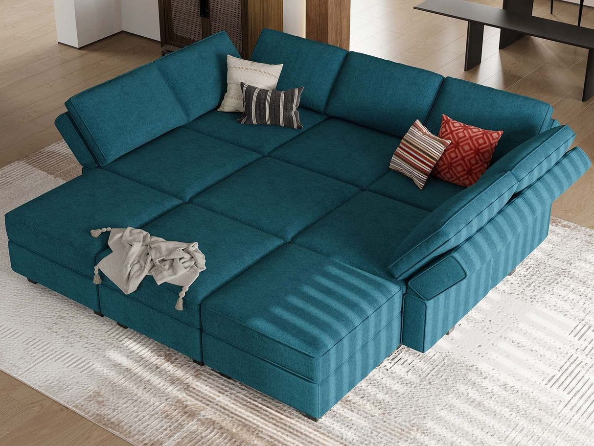 Modular Sectional Sofa Modular Sleeper Couch Convertible Sectional Sofa Bed Set Oversized Couch Reversible Chaise Peacock Blue