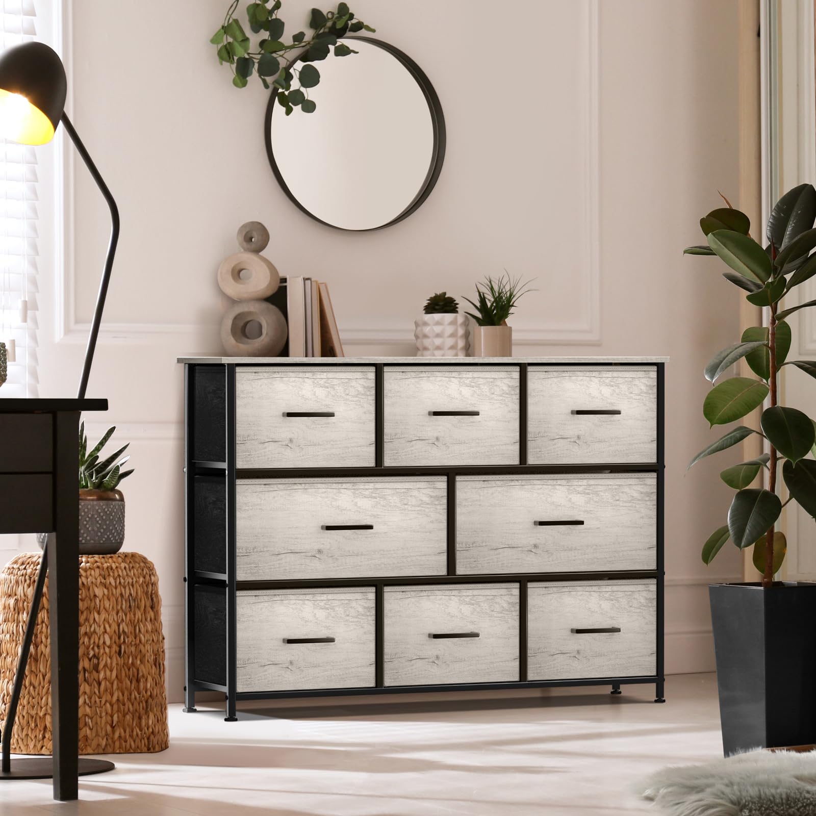 Dresser with 8 Faux Wood Drawers - Chest Organizer Unit with Steel Frame Wood
