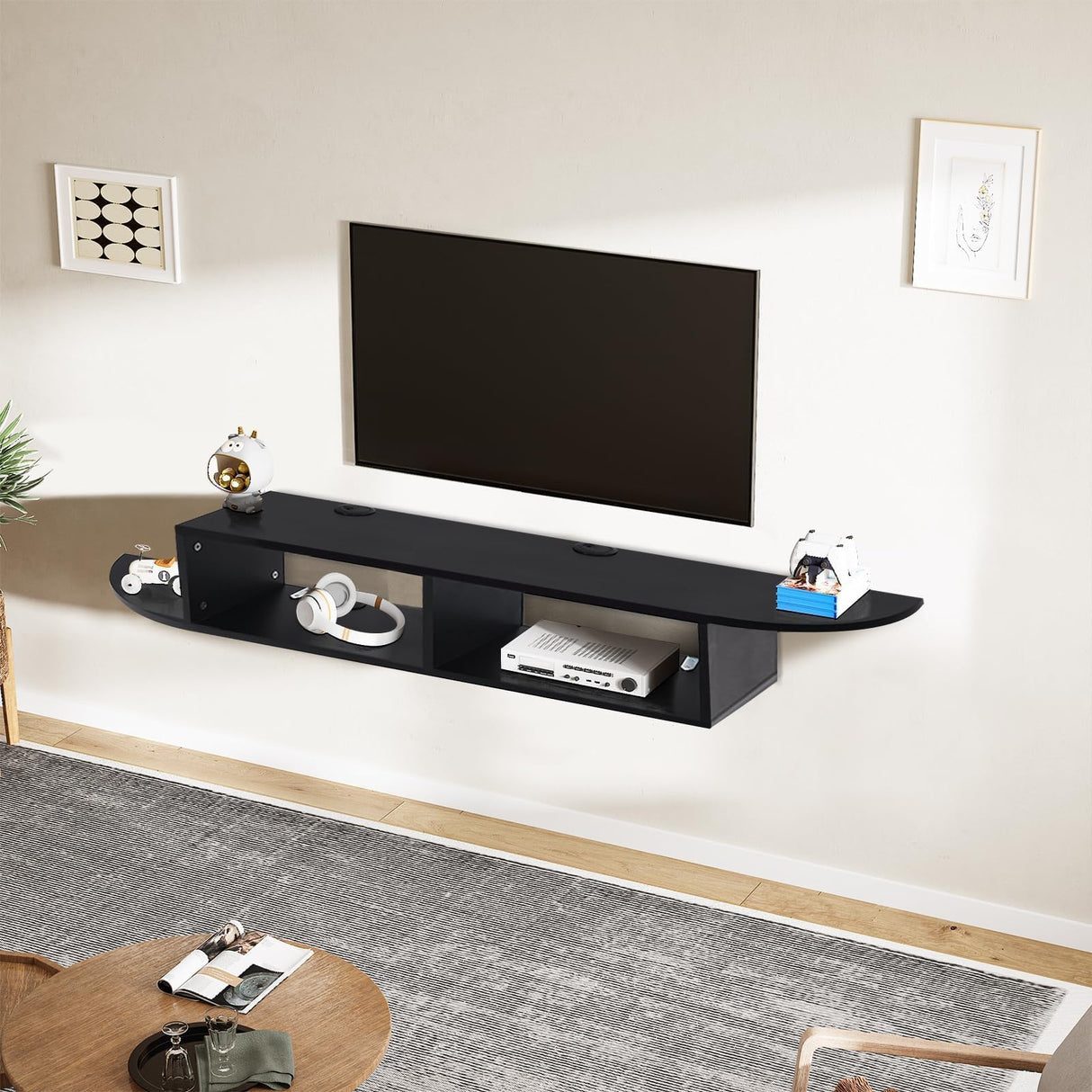 Floating TV Stand with Storage, 55" Floating TV Shelf for Wall