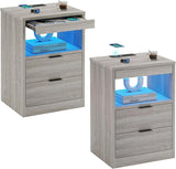ED Nightstand White Nightstand with Wireless Charging Station 2 Drawers