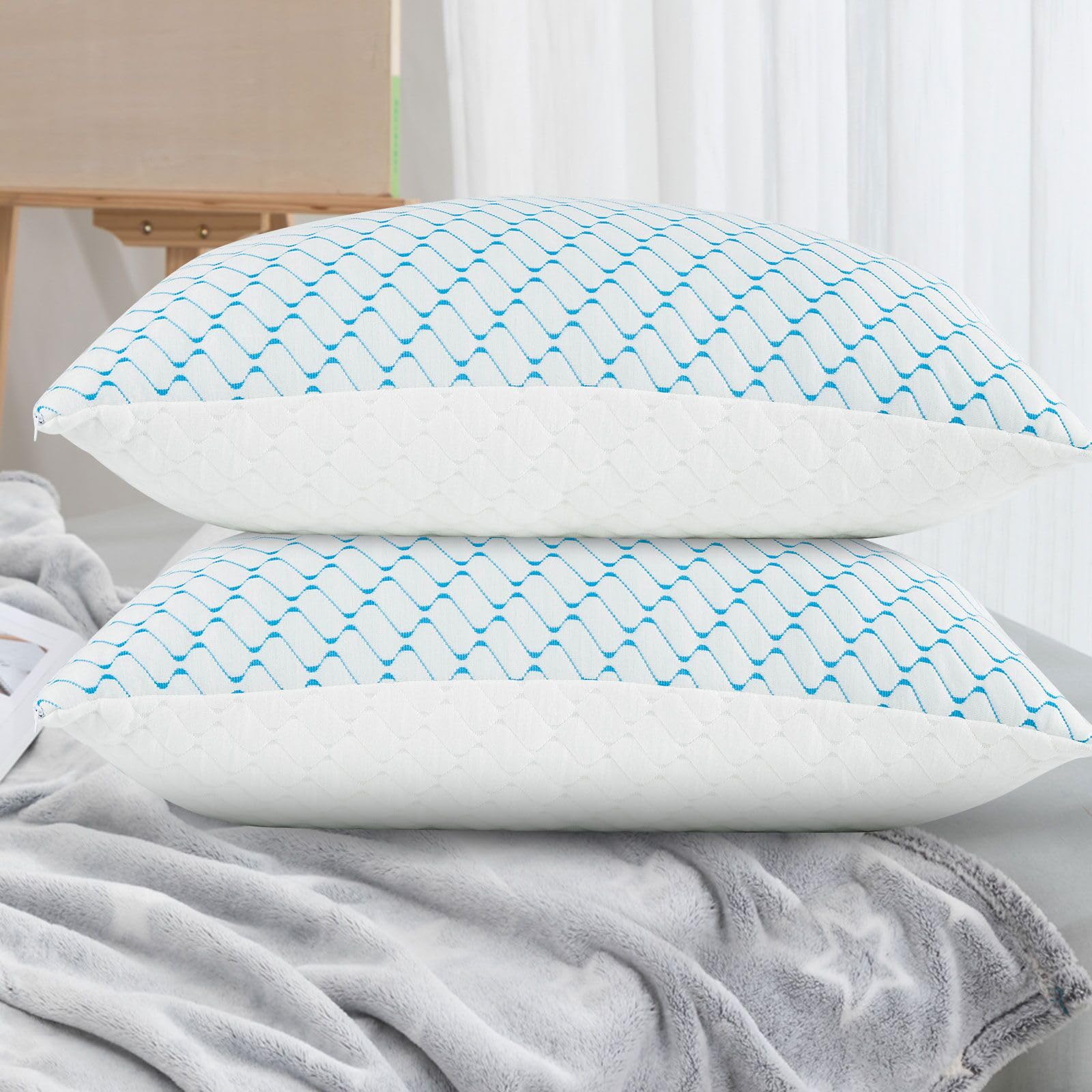 Memory Foam Pillows Queen Size Set of 2, Adjustable Cooling Pillow