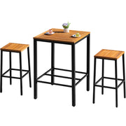 3 Piece Patio Acacia Wood Bar Set with high Table and 2 Chairs All-Weather