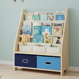 4 Tier Kids Book Shelf, Wooden Kids Book Rack Storage Bookshelf with Toy Storage Organizer