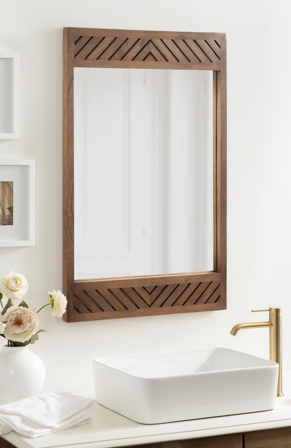 Mezzeta Modern Wooden Chevron Rectangle Wall Mirror
