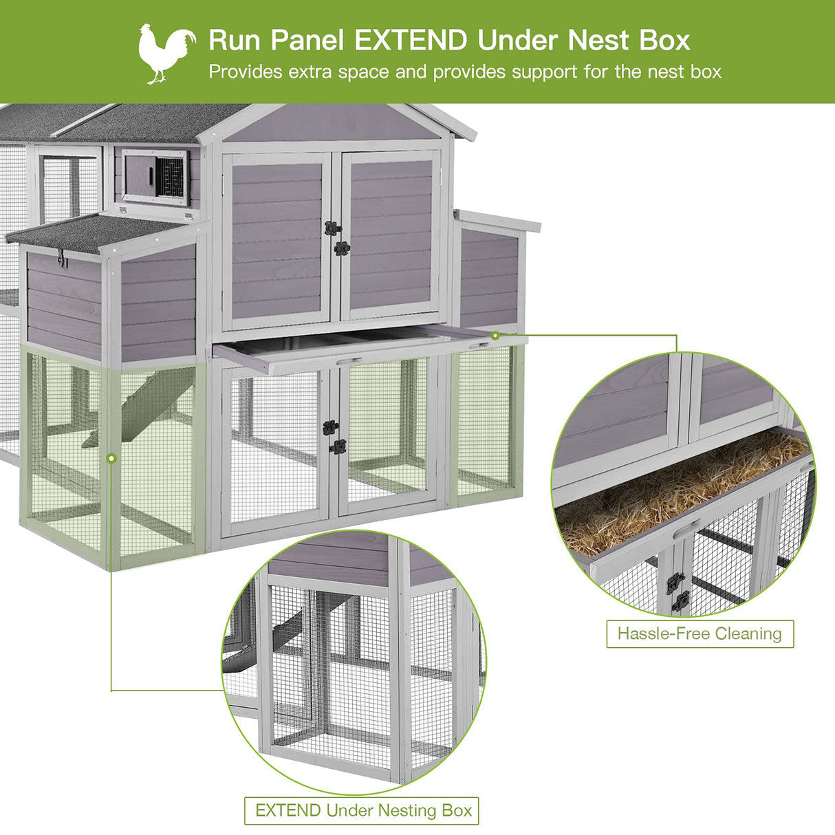 Chicken Coop with Large Nesting Box Outdoor Wooden Hen House Poultry Cage