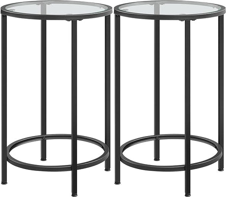 Round Accent Table Glass Top Sofa End Table w/Metal Frame, Protective Foot Pads