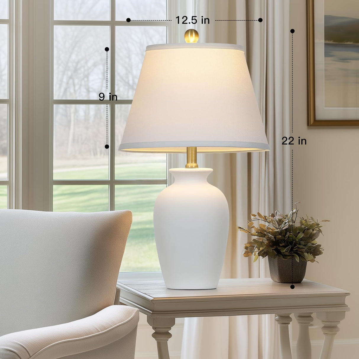 Cinkeda 22" White Ceramic Modern Table Lamp with Ginger Jar Design - for Living Room,Dining Room,Bedroom,Office,Nightstand,End Table
