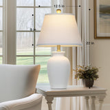 Cinkeda 22" White Ceramic Modern Table Lamp with Ginger Jar Design - for Living Room,Dining Room,Bedroom,Office,Nightstand,End Table