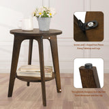 Round End Table Small Farmhouse Accent Side Table with Storage Shelf