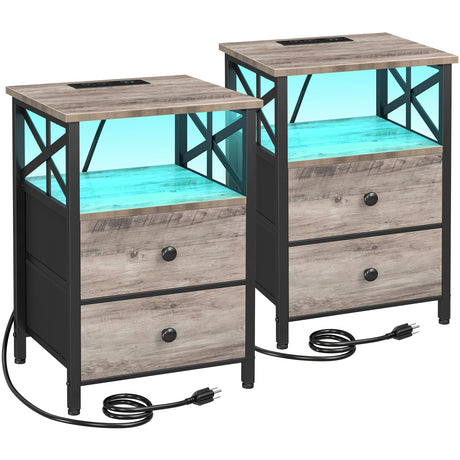 Night Stand Set 2, LED Nightstands for Bedroom Set of 2 with Fast Charging Station