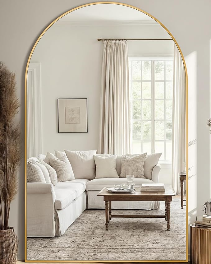 LumiArc Full Length Arched Mirror | Black & Gold Frame