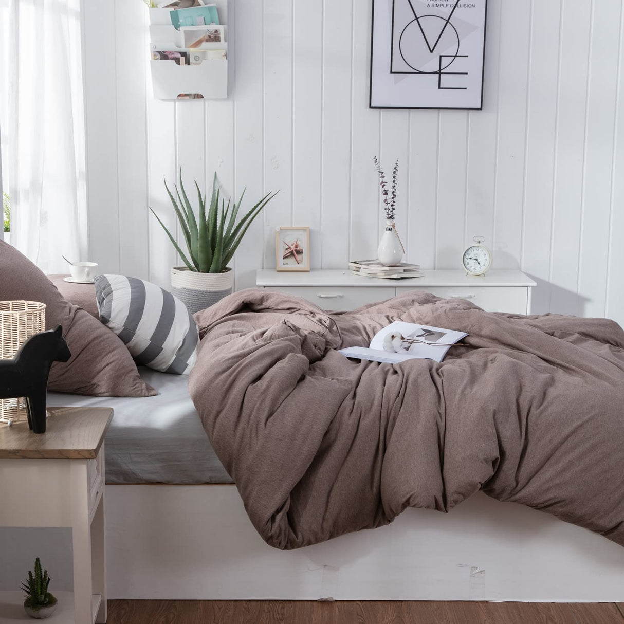 100% Jersey Knit Cotton Duvet Cover Set T-Shirt Feel Bedding Set Ultra Soft Wrinkle-Free (Mocha Brown, King)