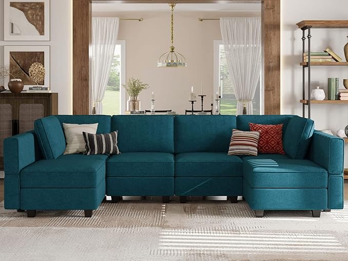 Shaped Sofa Modular Couch Reversible Storage Ottoman 6 Seater Sofa