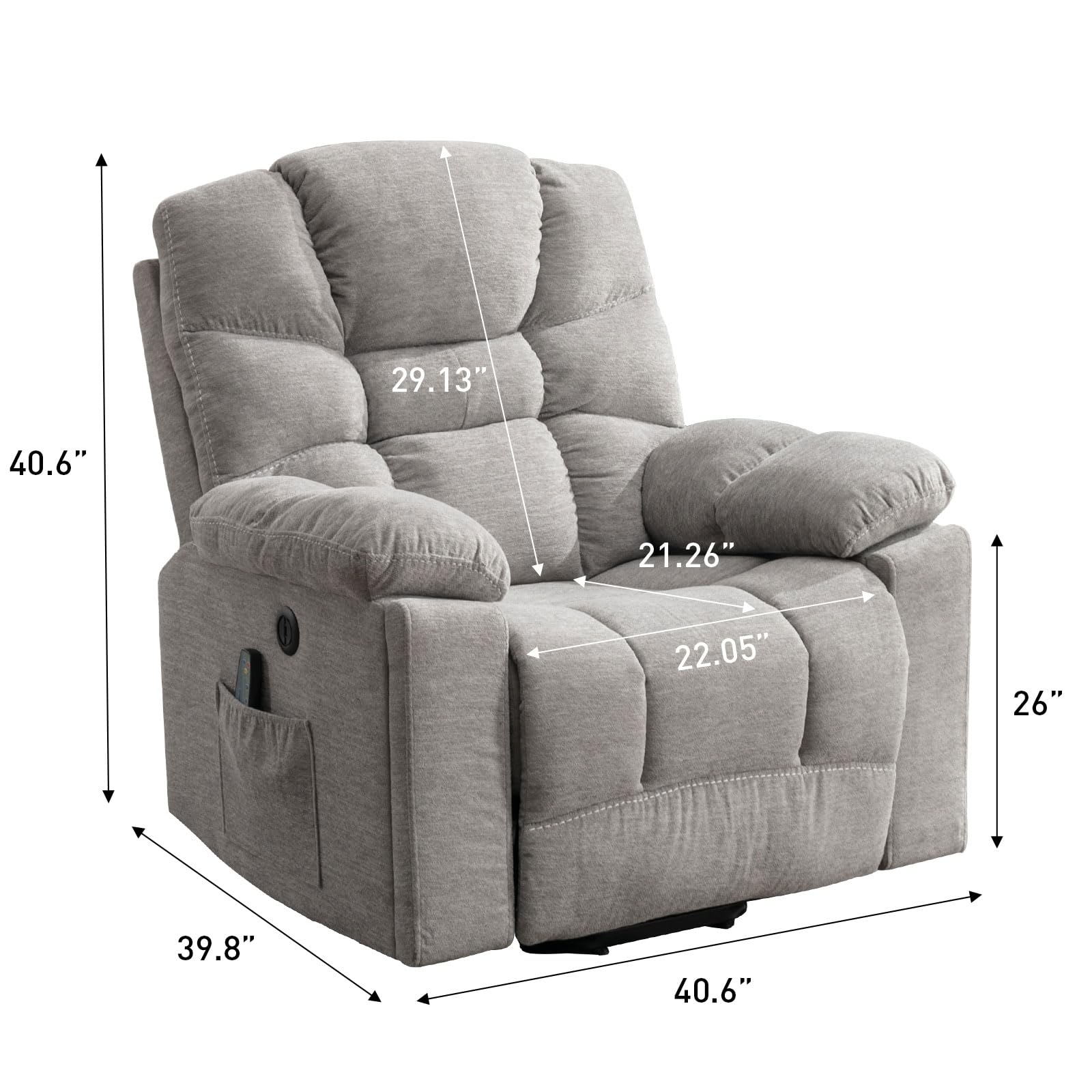 StoneCraft Light Grey Power Lift Recliner Chair with Massage, Heat and Cup Holders