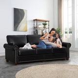 Faux Leather Sofa Couch,82" Mid Century Modern Couch with Storage Place,Oversized 3 Seater Sofa with Nailhead Trim&Rolled Arm,Deep Seat Comfy Couch for Living Room,Apartment,Office(Black)