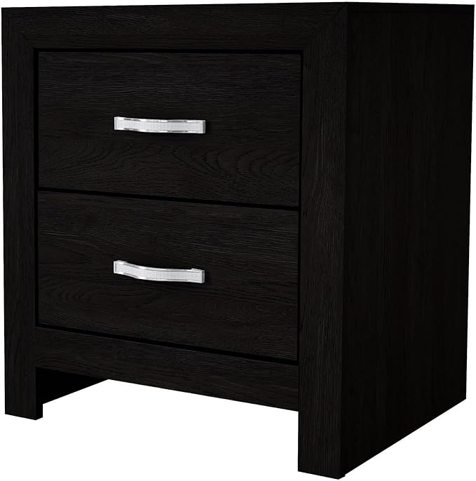 Ancy 24 Inch 2 Drawer Nightstand, Faux Diamond Inlay Handles, Modern, Black,