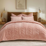 3 Pieces Luxurious Velvet King Quilts, Ultra Soft Lightweight Velvet Comforter Set,