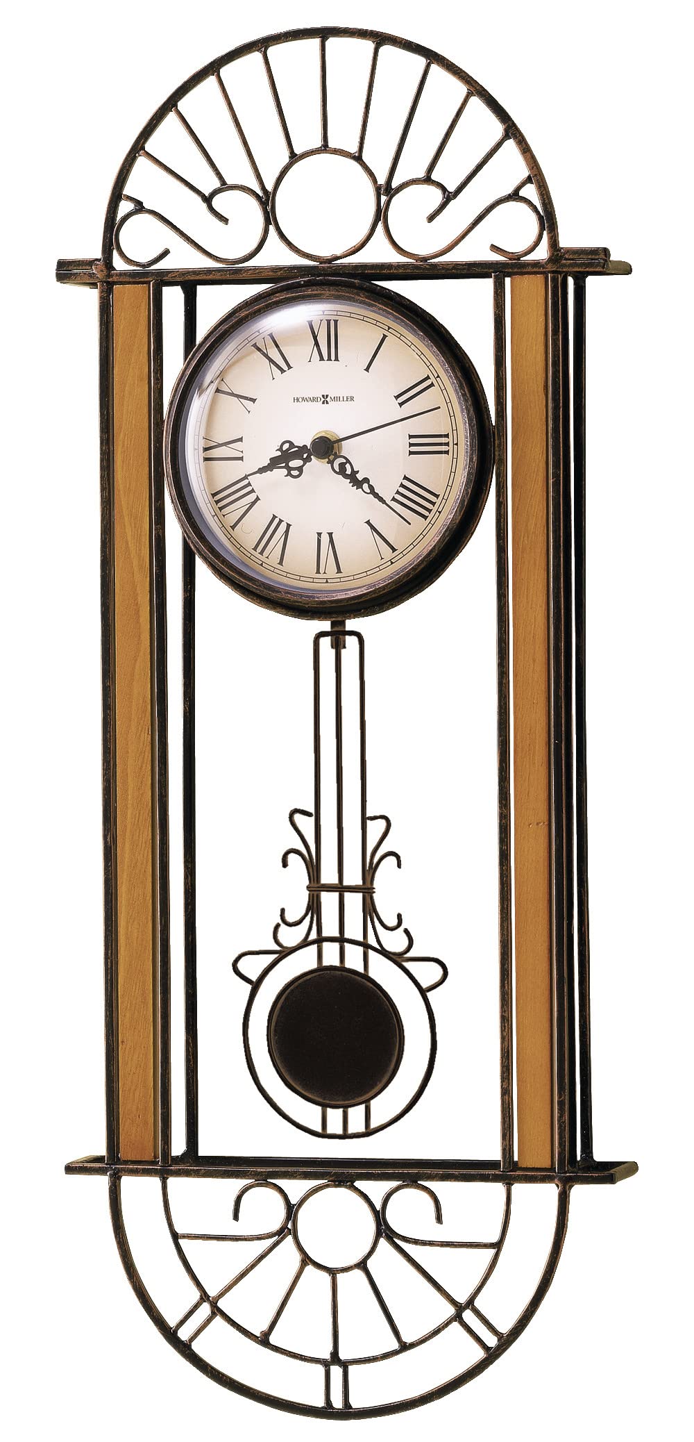 Devahn Wall Clock 625-241 – Wrought-Iron and Wood with Quartz Movement