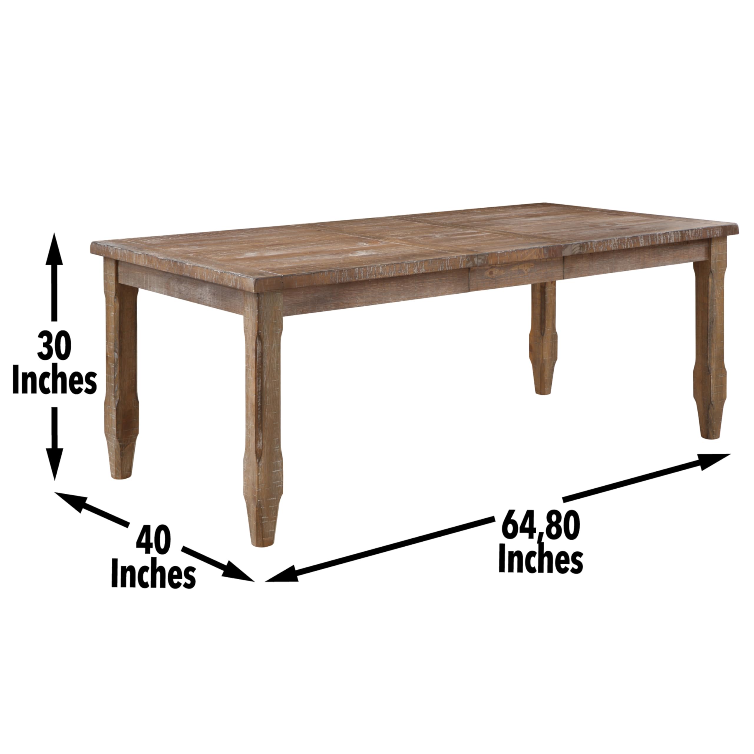 Steve Silver Furniture Modern Ranch Dining Distressed Heirloom Aesthetic, 80-Inch Length with Leaf, Driftwood Finish, Chamfered Legs Table, Brown