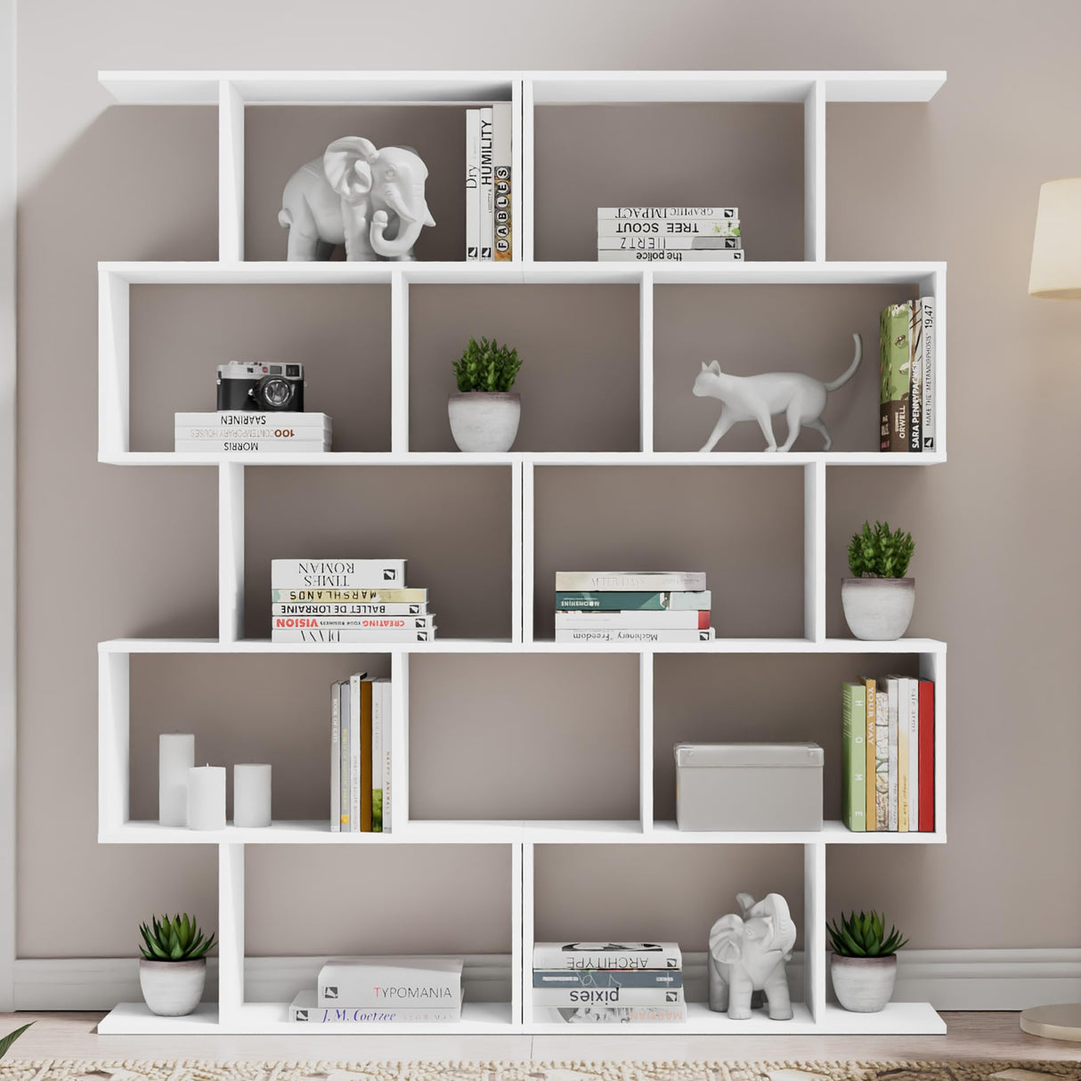 Cozy Castle Set of 2 Geometric Bookcase, S-Shaped Modern Bookshelf, Room Divider