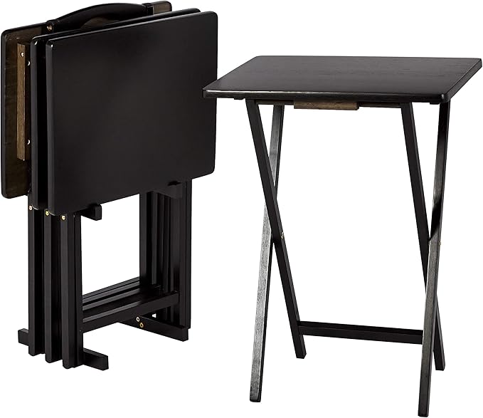 FoldMate Espresso Folding TV Tray Table Set – 4-Pack with Rack