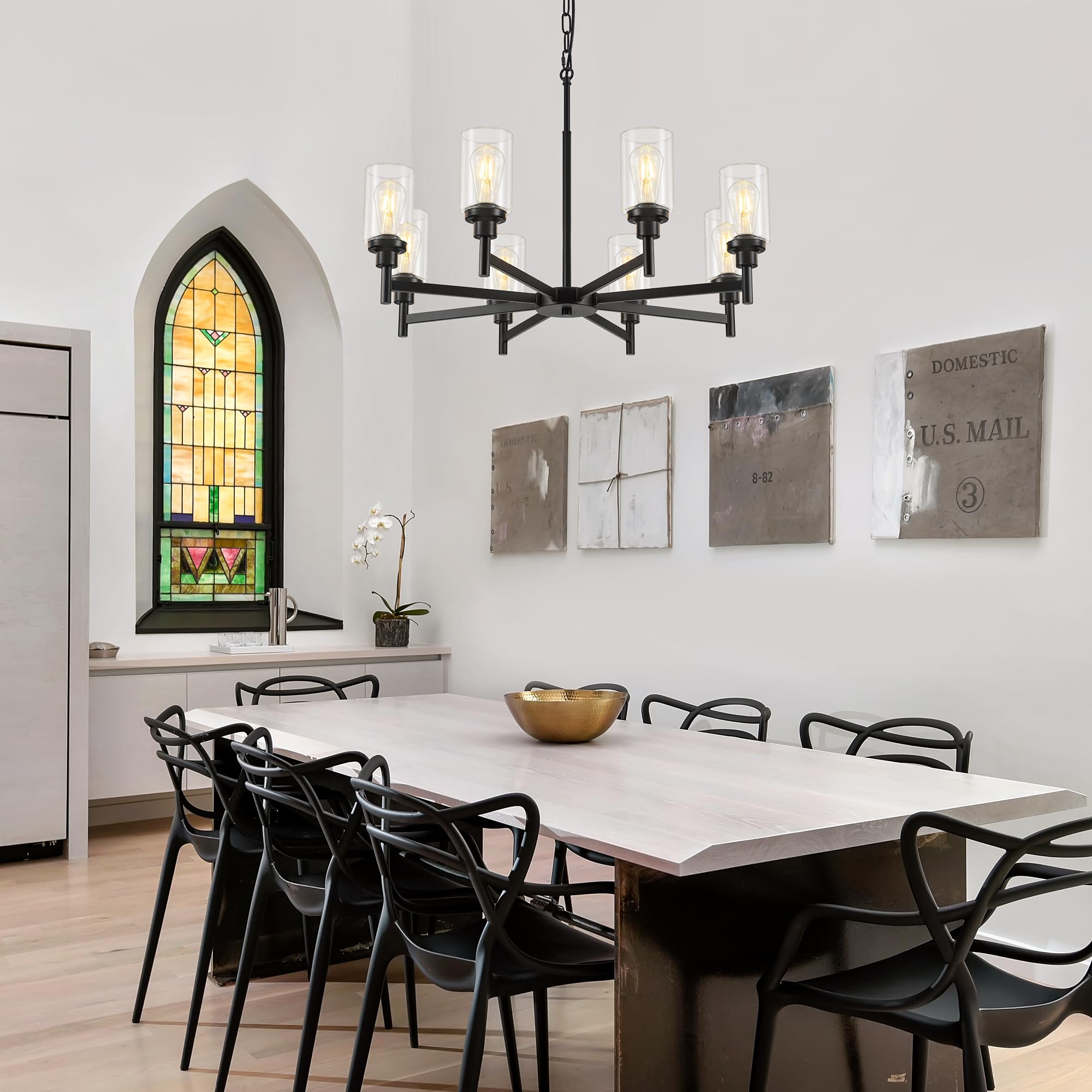 8-Light Modern Farmhouse Chandelier for Dining Room Light Fixture Over Table