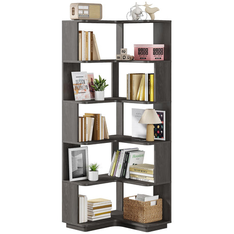 6-Tier Corner Bookshelf, 64.9 Inch Tall Bookcase with Anti-Drop Panel, Industrial Freestanding