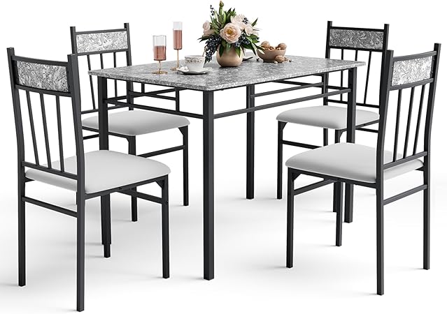 5-Piece Dining Table Set for 4, Modern 3/8'' Tempered Glass Kitchen Room Table