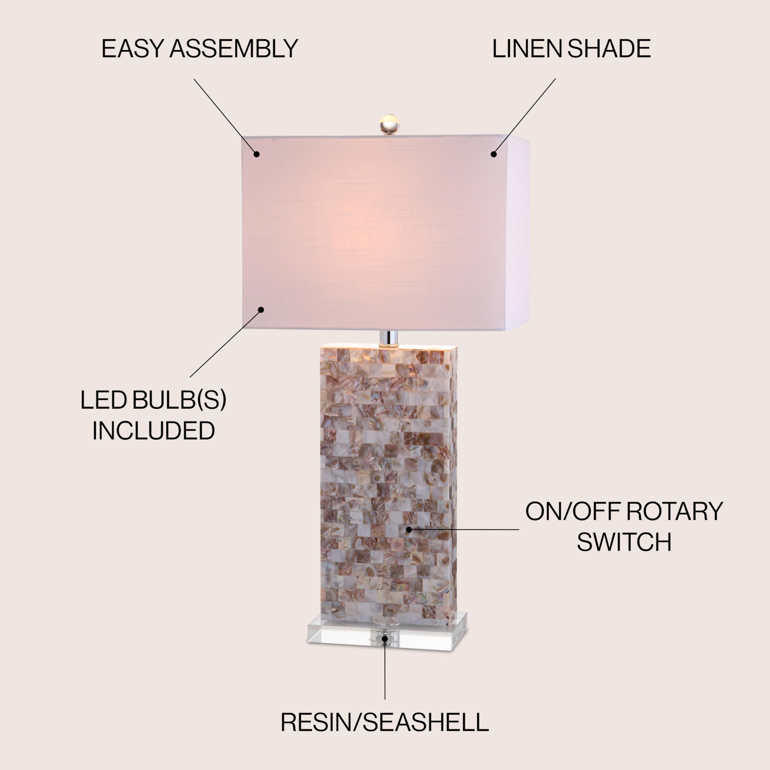 Seashell and Crystal LED Table Lamp Coastal Contemporary Bedside Desk