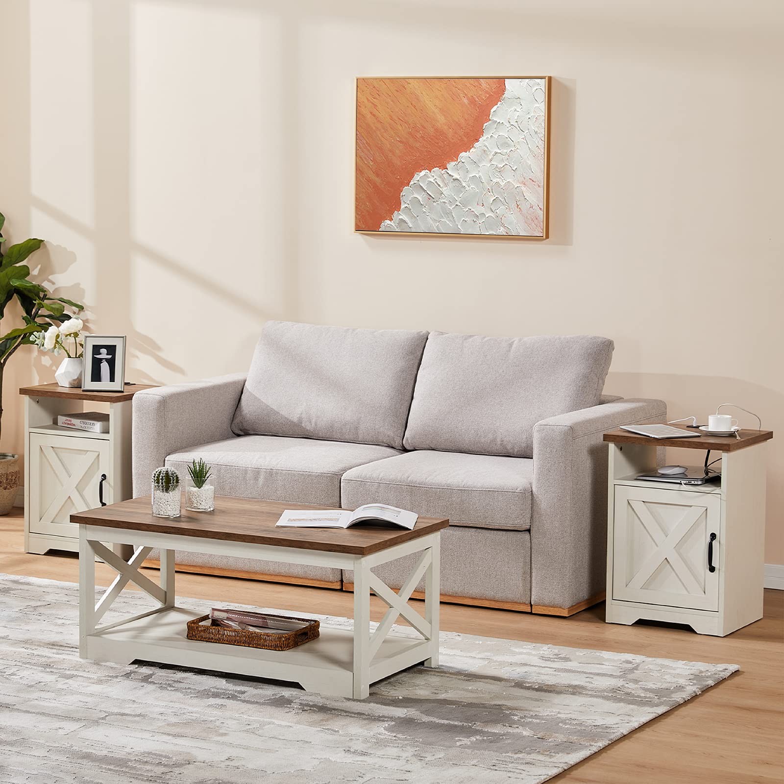 3-Piece Farmhouse Table Set includes Coffee Table& Two End Tables, Side Table