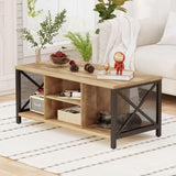 Coffee Table for Living Room, Rustic Wood Center Table with Shelves