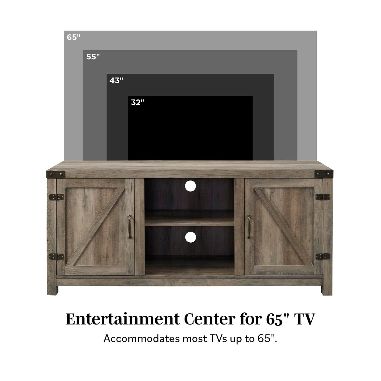 Georgetown Modern Farmhouse Double Barn Door TV Stand for TVs up to 65 Inches,