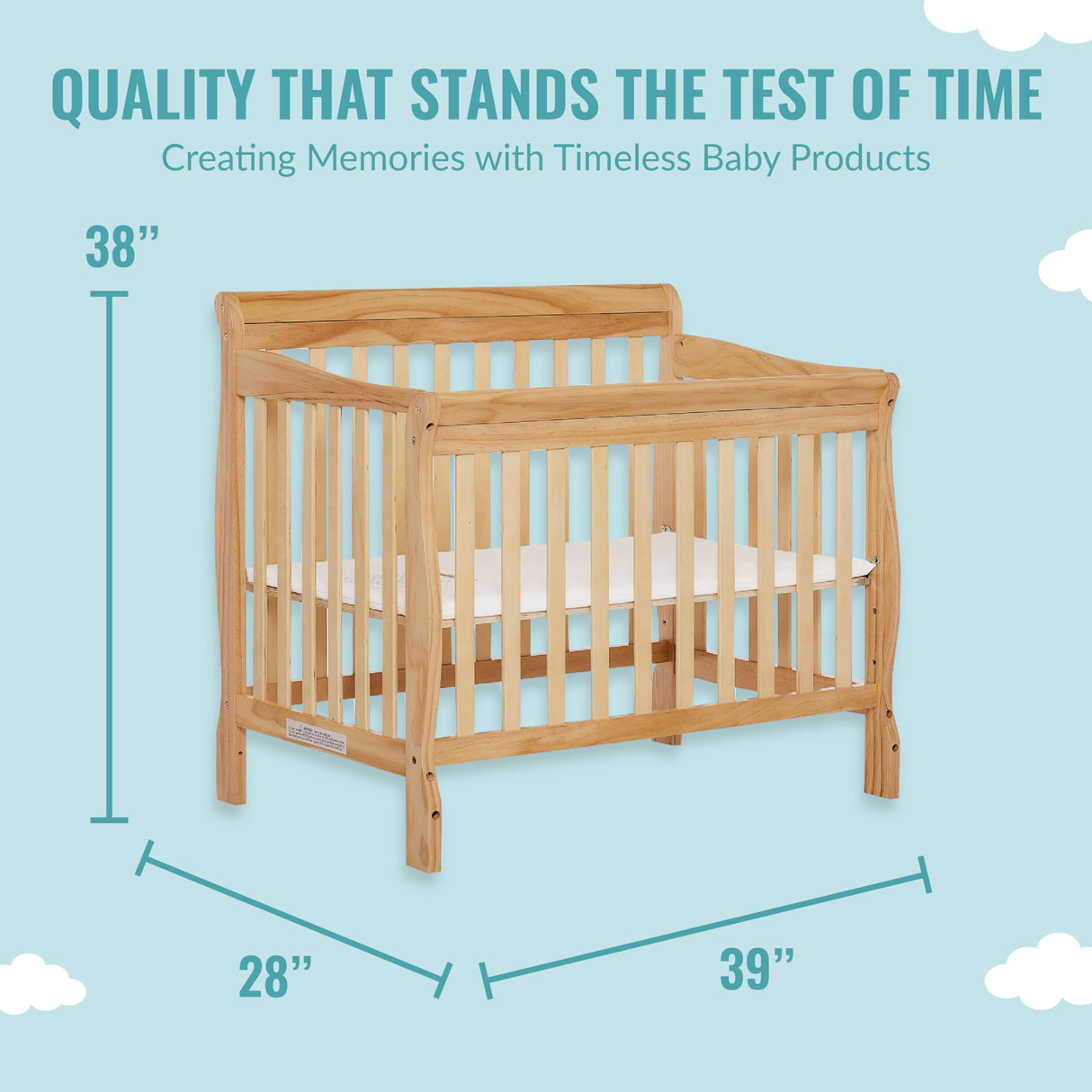 Aden 4-in-1 Convertible Mini Crib In Natural, Greenguard Gold Certified, Non-Toxic Finish,