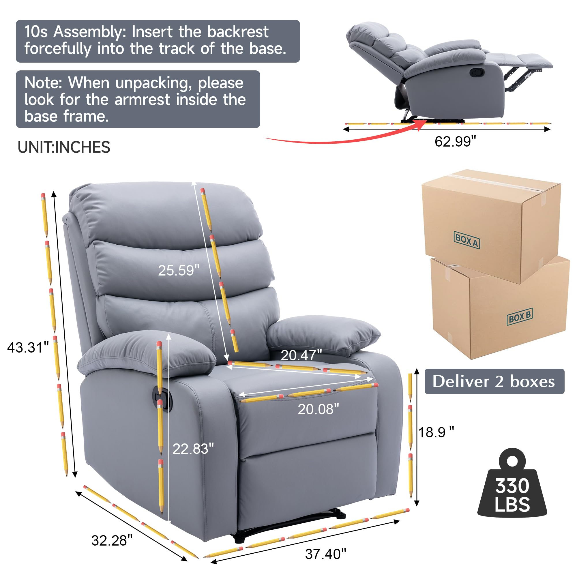 SnugEase Small Recliner Chair – Wall Hugger & 150° Recline