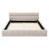 Queen Size Bed Frame, Chenille Upholstered Platform Bed with Cloud Soft Headboard