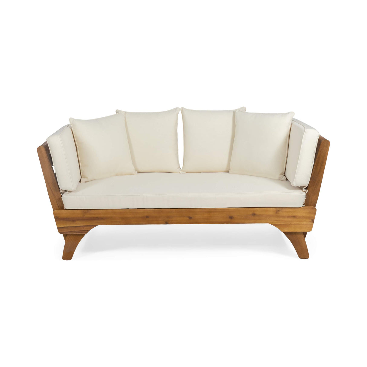 Patrick Outdoor Acacia Wood Expandable Daybed with Water Resistant Cushions, Teak