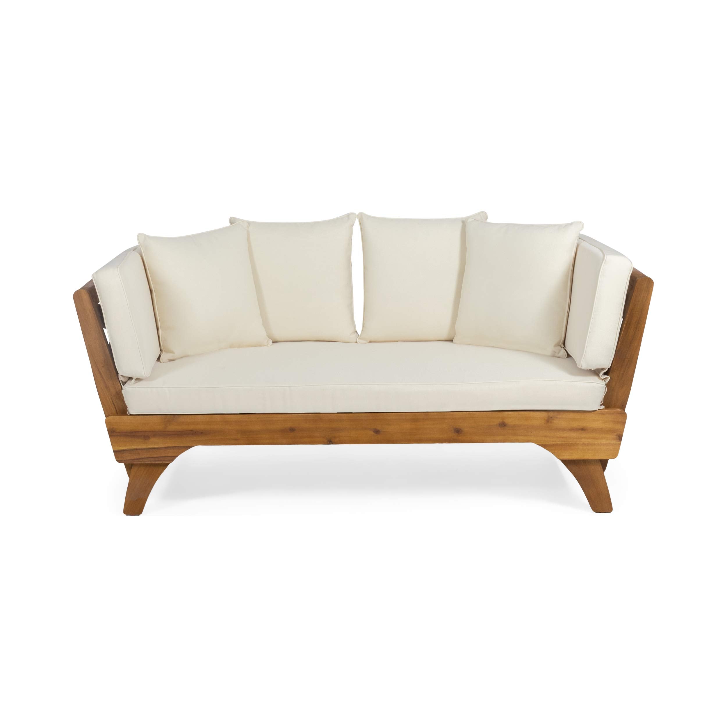 Patrick Outdoor Acacia Wood Expandable Daybed with Water Resistant Cushions, Teak