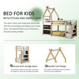 with Stairs,Twin Over Twin Bunk Bed with 2 Blackboard and Storage Shelves,Wood