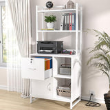 Filing Cabinet with Lock & Charging Station, Large Drawer Wood File Cabinet with Bookshelf, Printer