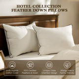 Feather Down Pillow Set of 2, Standard Size Medium Bed Pillow Inserts, Luxurious