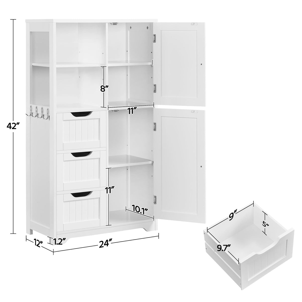 Bathroom Floor Cabinet 42″, Freestanding Storage Cabinet with 3 Drawers,