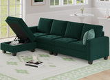 Velvet Reversible Sectional Sofa with Chaise Convertible L Shaped 4-seat