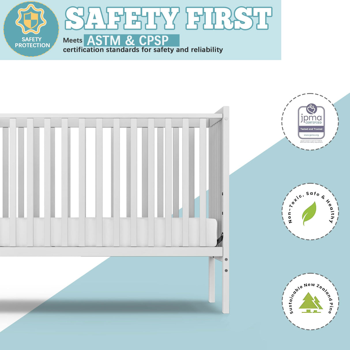 Saylike Baby Crib 5-in-1 Convertible, Wood Full Size Toddler Bed for Small Baby, Made of Sustainable Natural Pinewood Cribs, Non-Toxic Finish, Simplistic Nursery Furniture (White)