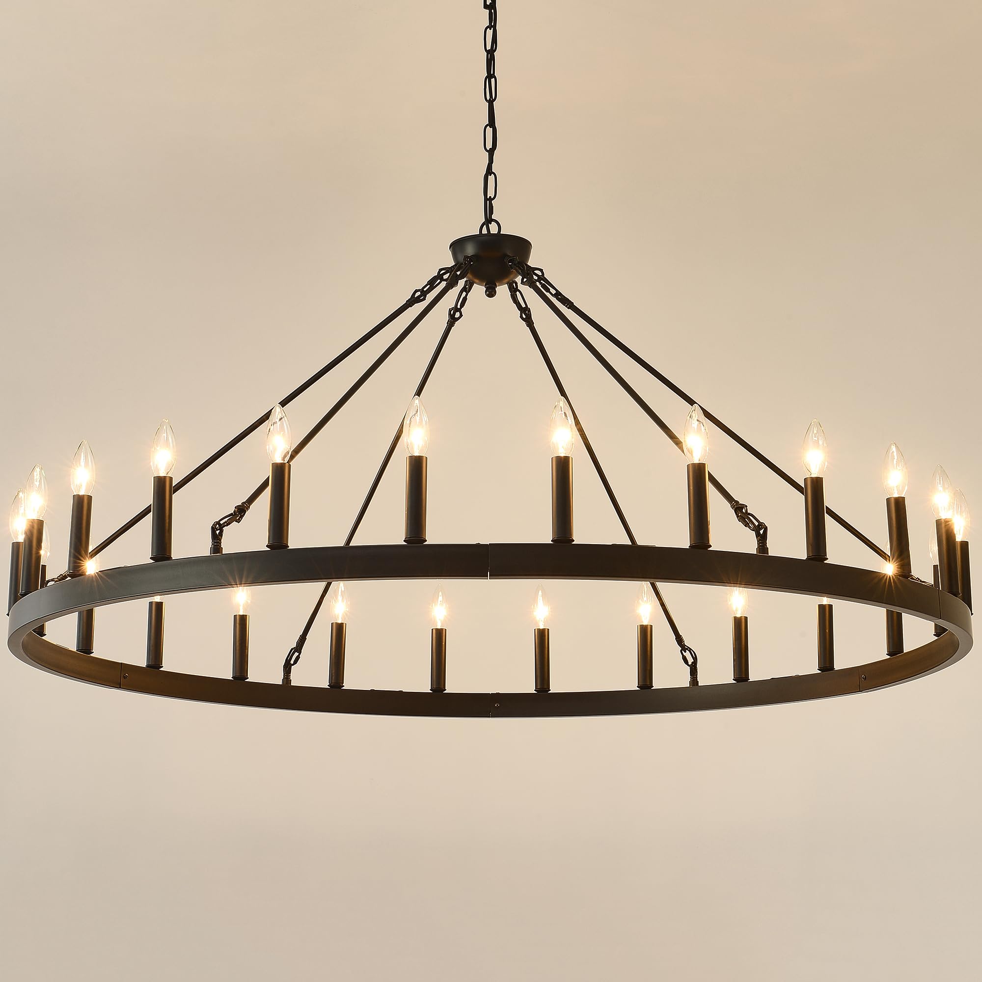 53 Inch Large Black Farmhouse Wagon Wheel Chandelier