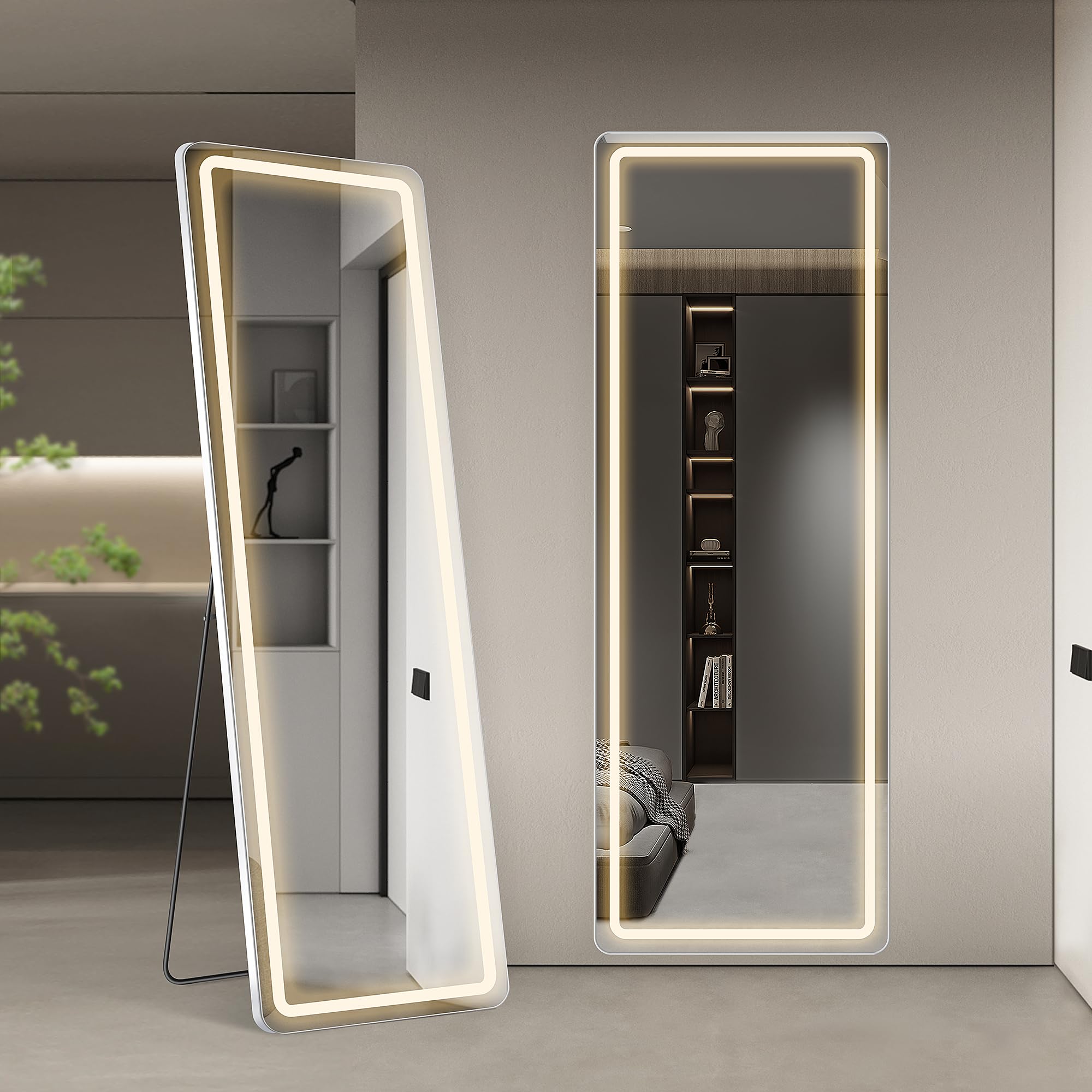 Floor Mirror with LED Light, 64” x 21” Full Length Mirror with Stand