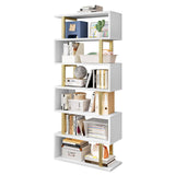 SORCEDAS Bookshelf Geometric Bookcase S Shaped Industrial Bookshelf Storage Display Stand Shelf for Living Room Bedroom and Office Room (White, 6 Tier)