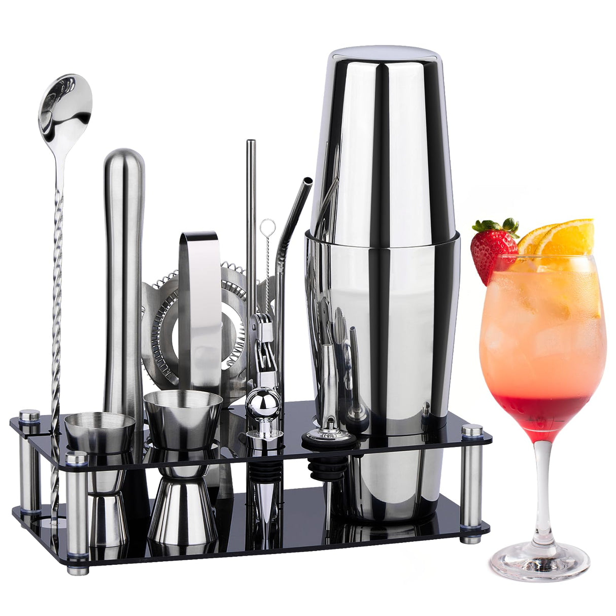 Cocktail Shaker Set Bartender Kit : 15-Piece Bar Tool Set