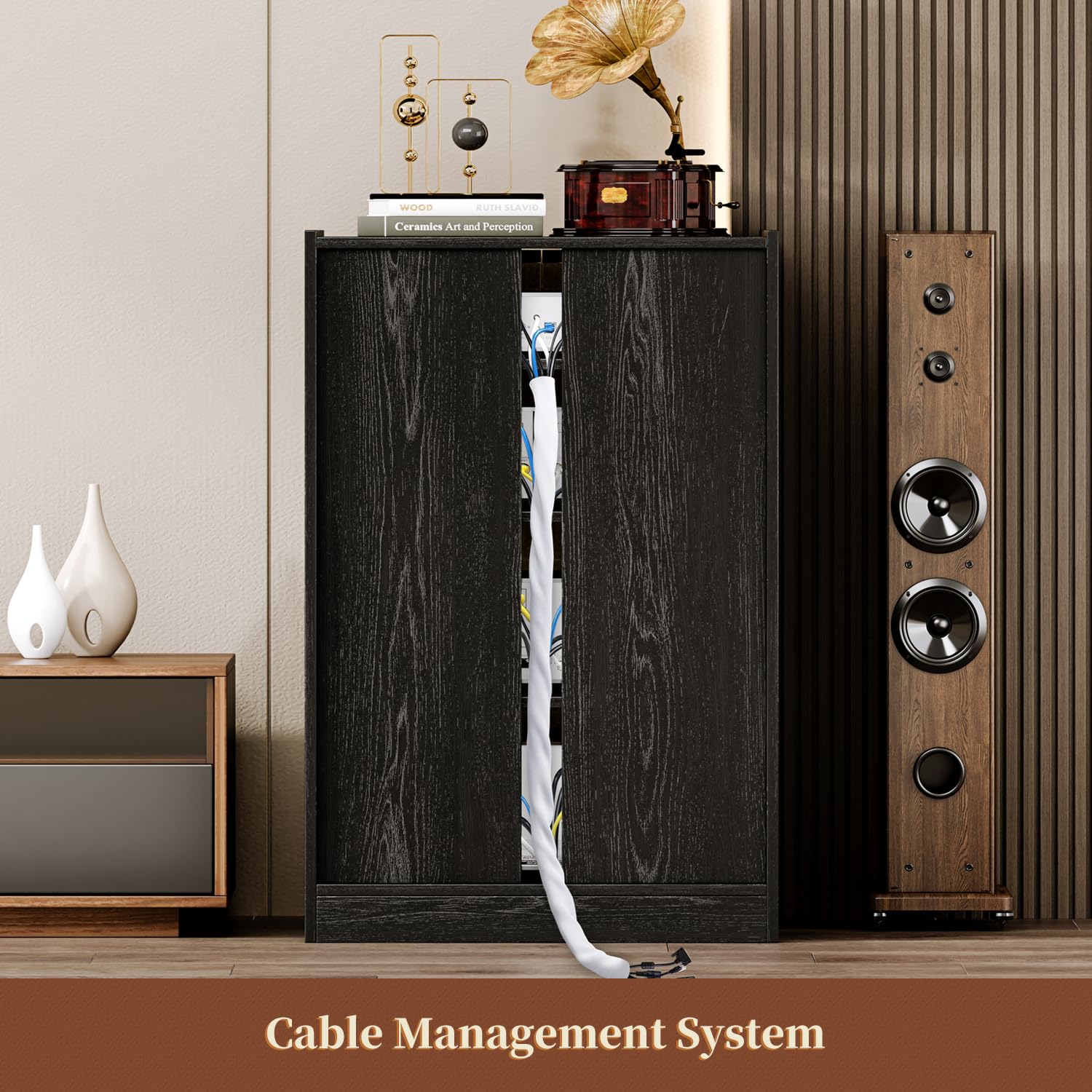 Modern Audio-Video Media Stand with 4 Height-Adjustable Shelves,AV Cabinet