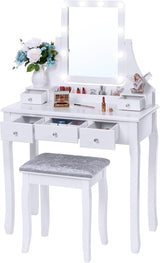 Vanity Set with Mirror & Cushioned Stool Dressing Table Vanity Makeup Table 5 Drawers 2e Organizers White FST01W